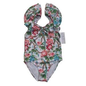 Janie and Jack tropical bird floral print flutter-sleeved one-piece swimsuit